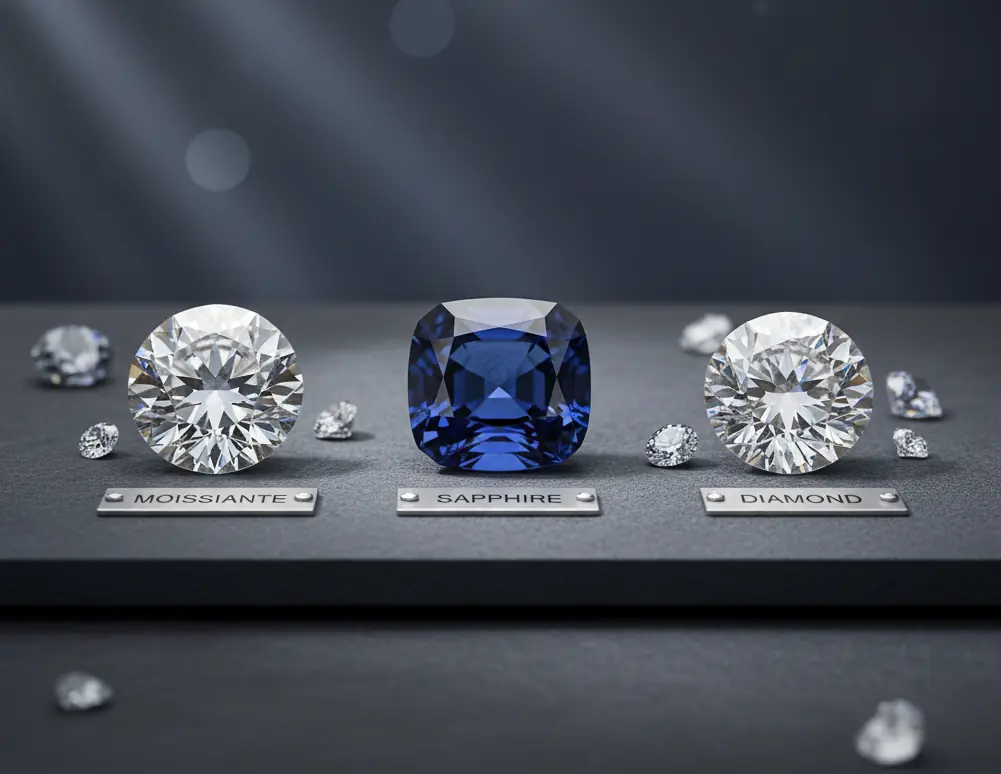 Etyczne kamienie szlachetne w porównaniu: Moissanite vs. Szafir vs. Diament